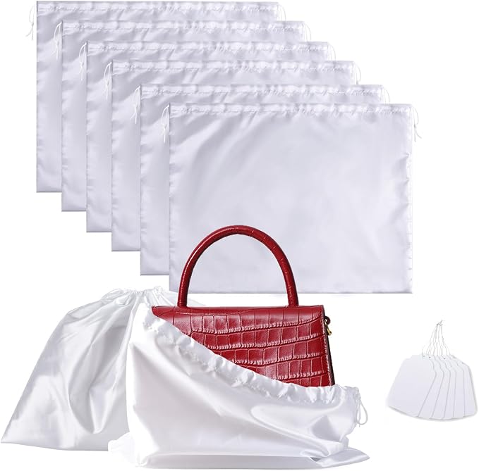 6 Pack Dust Bags for Handbags, Shoe Dust Bags for Purses, Silk Cotton Purse Cover Storage Bag(White, M-19.6 × 15.7 in)