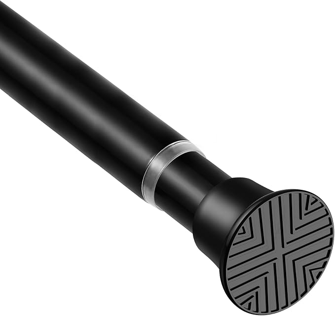 1 Pack Spring Tension Curtain Rods 24-46 Inches, Spring Loaded Curtain Rods No Drilling, Adjustable Expandable Tension Rod for Window Doorway Kitchen Curtain Bedroom Closet, Black