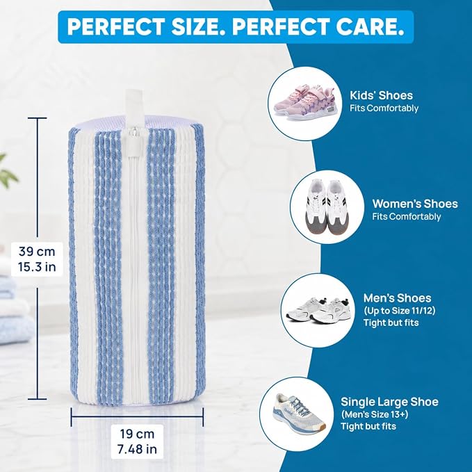 Kalitease Shoe Washing Bag – 2Pcs Reusable Shoe Laundry Bags for Sneakers, 360° Deep Cleaning, Secure Lock Sneaker Washing Machine Bag with 6 Deodorizer Balls & Shoe Trees (white)