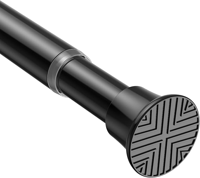 Spring Tension Curtain Rod 30-76 Inch Black Shower Curtain Rod 1pcs | Adjustable Curtain Rods No Dilling Spring Curtain Tension Rod Extendable Tension Rods for Windows Bathroom Doorway Kitchen