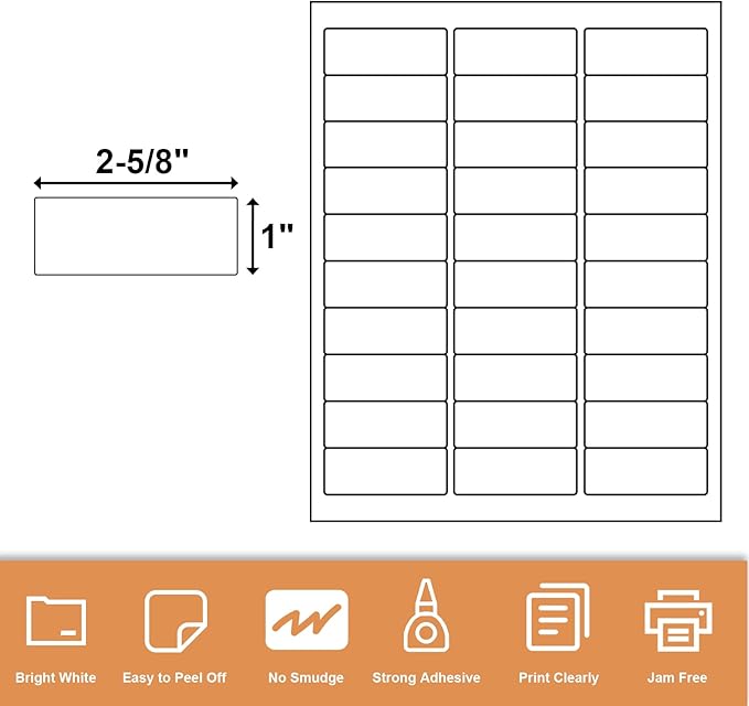 Address Labels, 1" X 2-5/8" Mailing Labels for Laser/Inkjet Printer, Blank White, Permanent Adhesive, 30 Up Printable Label Sticker Paper (2000 Sheets = 60000 Labels)