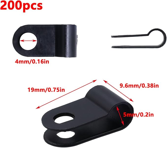 Antrader 1/5" Rope Light Clips with Stainless Steel Screws,Black,200Pcs | Nylon Screw Mounting Cord Fastener Clips for 1/5 Inch Diameter Wire Management