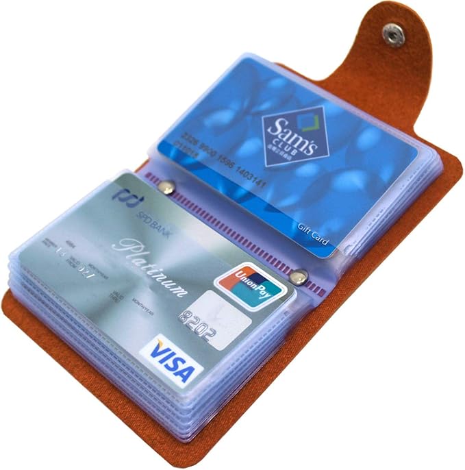 Soft Leather Credit Card Holder for Men & Women Bank Card Case with 24 Durable Plastic Insert Slots Slim Pocket Wallet ID Card Organiser Business Card Case Purse (Orange)
