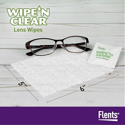 Flents Wipe ’N Clear Biodegradable Lens Wipes, 225 Count Pre-Moistened Eyeglass Cleaner Wipes for Glasses, Screens, and Lenses, Anti-Streak, Quick Dry, Individually Wrapped