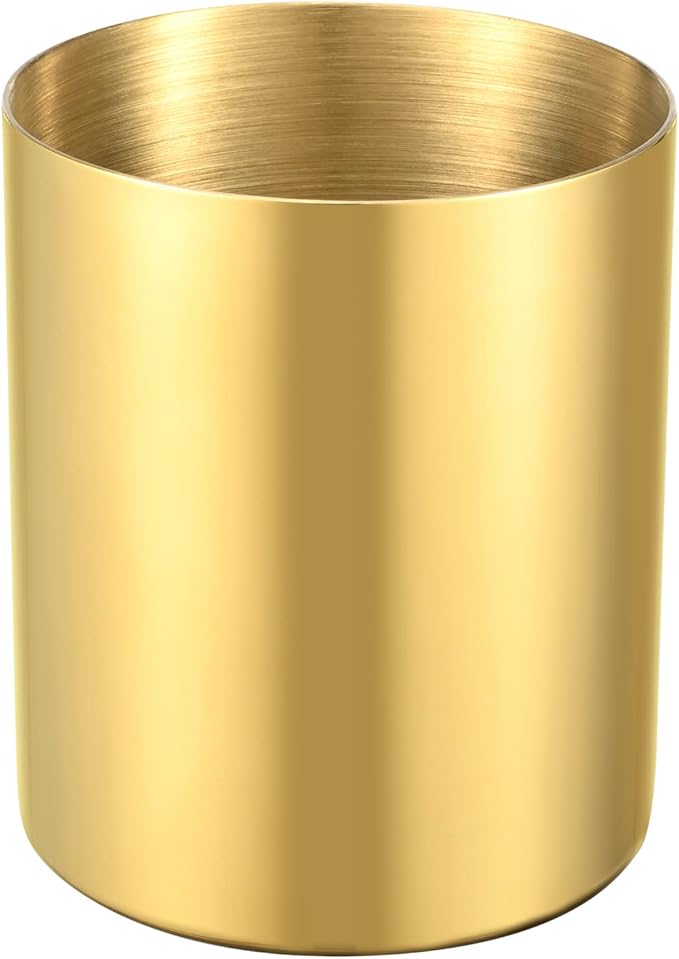 Gold Pencil Holder for Desk, 304 Stainless Steel Pencil Cup, Pen Holder Cup, Pen Pot, Makeup Brush Holder, Desktop Accessory Stationery Organizer