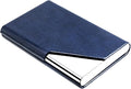 Padike Business Card Holder, Leather Business Card Case Pocket Card Holders for Men or Women, Metal Slim Name Card Holder RFID Blocking Business Card Carrier with Magnetic Closure(Z-Navy Blue)