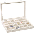 Stratalife Jewelry Organizer Jewelry Tray with See-through Lid 24 Grids Earring Display Showcase Large Velvet Storage Box for Earring Necklace Rings Dice Beige