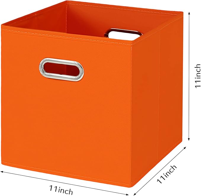 Fabric Cloth Storage Bins,Fabric Cube Bins Organizer with Dual Handles Foldable Cube Storage Baskets for Home Bedroom Storage,Set of 3,(Orange)