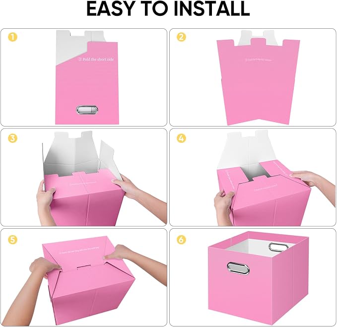 BALEINE File Organizer Box, Cardboard File Folder Organizer with Handle for Letter Size, Portable Collapsible Hanging Filing Box for Home Office Document Storage (1 Pack, Large Pink)