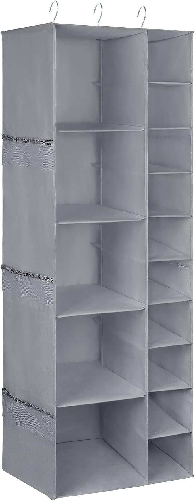Libeder Shoe Organizer for Closet, 15 Shelf Hanging Closet Storage Shelves - 10 Shoe Rack Organizer and 5 Compartment for Clothes with 6 Side Mesh Pockets for Scarves Socks,Gloves, Grey