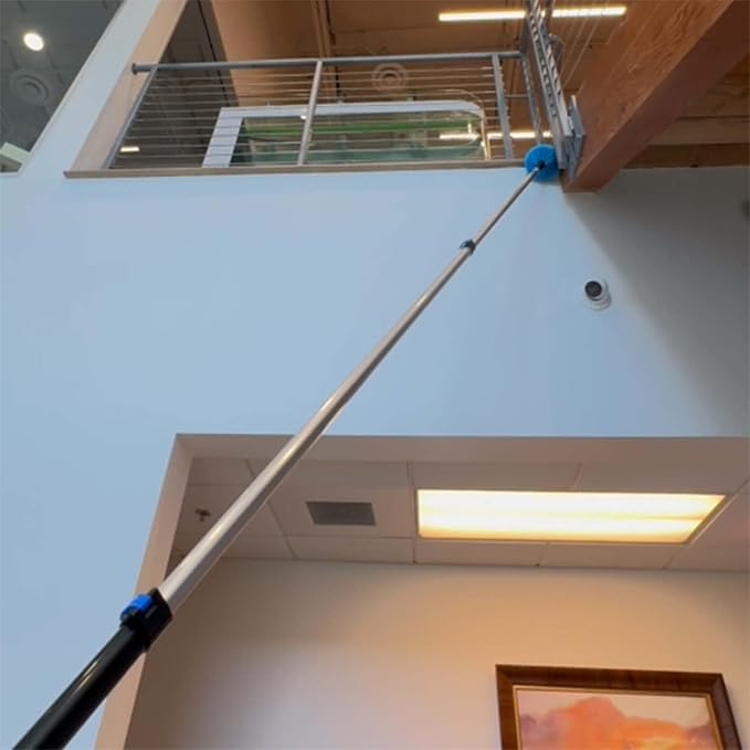 20ft 2 Cobweb Dusters, 12ft Extension Pole, High Ceiling Cleaning Tool | Fan Cleaner , 3-in-1 Window Squeegee Kit, Heavy Duty, Household Cleaning Gloves