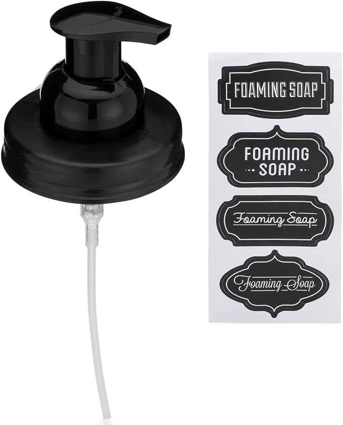 Jarmazing Products Mason Jar Foaming Soap Dispenser Lids - Includes Waterproof Stickers! Black - 1 Pack