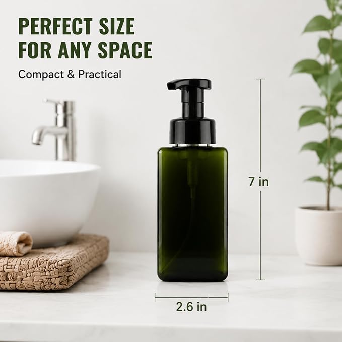 TMLECE 15oz/450ml Square Glass Style Foaming Soap Dispenser Bottles(4 Pack) | BPA-Free PETG, Rich Lather Foam Pump, Leak-Proof Pumps for Hand Soap, Dish Soap & Body Wash, Green