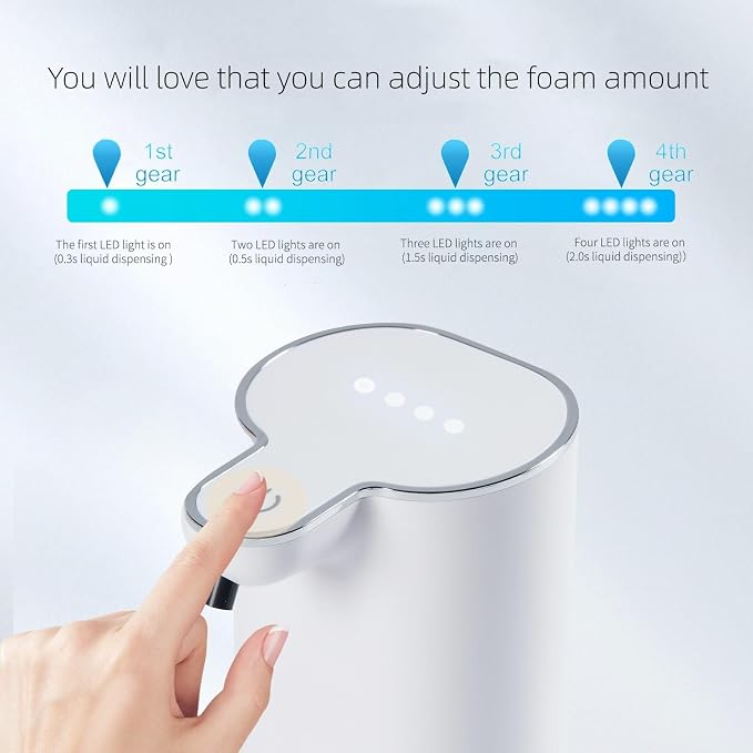 V9 Automatic Foaming Soap Dispenser - Touchless, 4-Level Adjustable Foam, 1200mAh Large Capacity Rechargeable Battery, Design for Bathroom, Kitchen