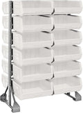 Quantum QRU-12D-250-24CL Double-Sided Display Rail Rack for Commercial Healthcare Retail Store | 1500 lbs Capacity | (12) Rails and (24) QUS250 Clear Bins | 36" W x 20" D x 53" H, Gray, Carbon Steel