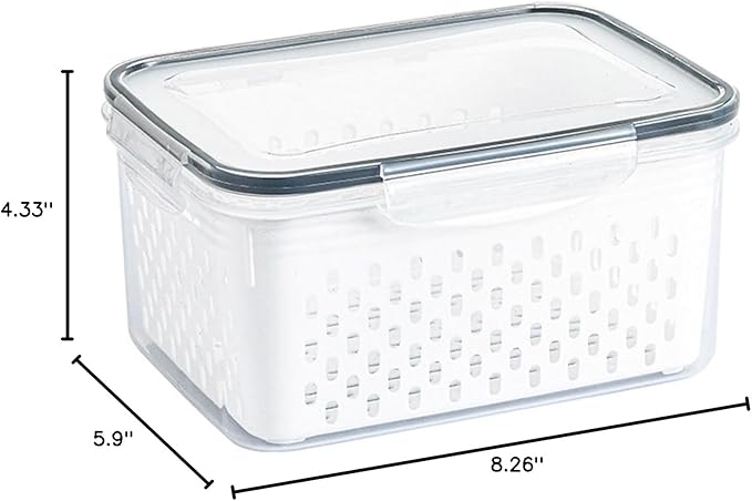 Srliya Pack of 3 Drain Storage Basket, Transparent LeakProof Food Storage Containers with Removable Strainer for Refrigerator