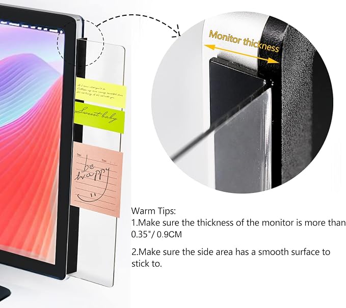 2 Pack Computer Monitor Memo Board for No Edge Monitors,Monitor Sticky Note Holder,Office Desk Decor for Women Man,Home Office Desk Computer Accessories