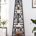 HOMBAZAAR 72 Inch Tall Corner Shelf, 5 Tier Corner Ladder Bookshelf, Tall Corner Bookcase with Metal Frame, Rustic Shelf Stand for Living Room, Bedroom, Office, Rustic Brown