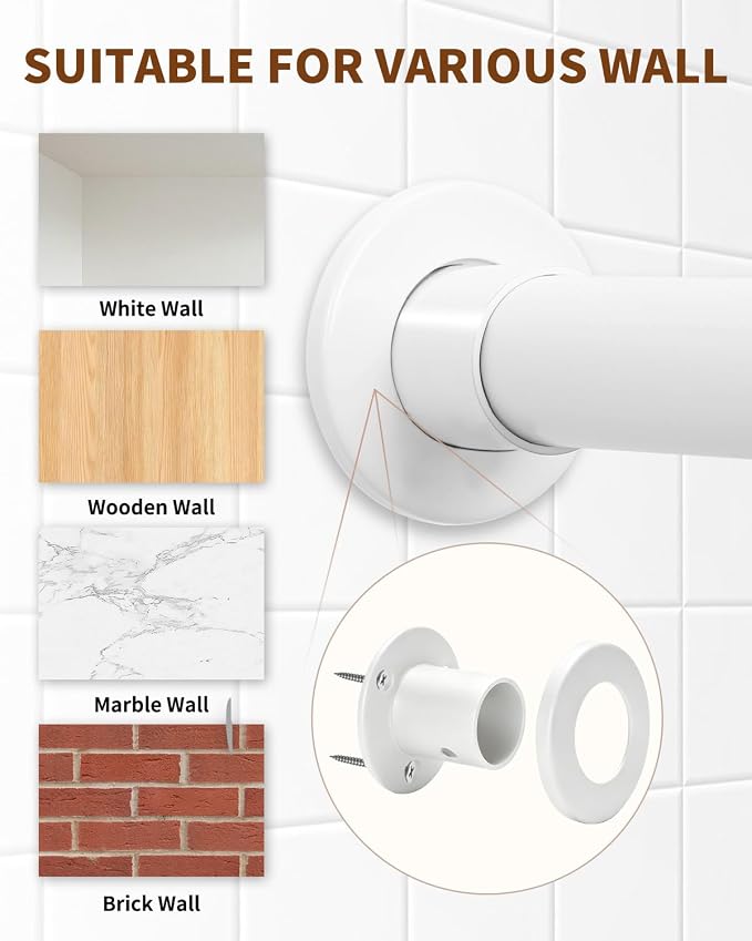 Closet Rods for Hanging Clothes, 18” to 48” Adjustable Closet Rod, Heavy Duty Closet Rod with Stainless Steel, Hanging Closet Rod for Laundry Rooms, RVs, Wardrobes, White