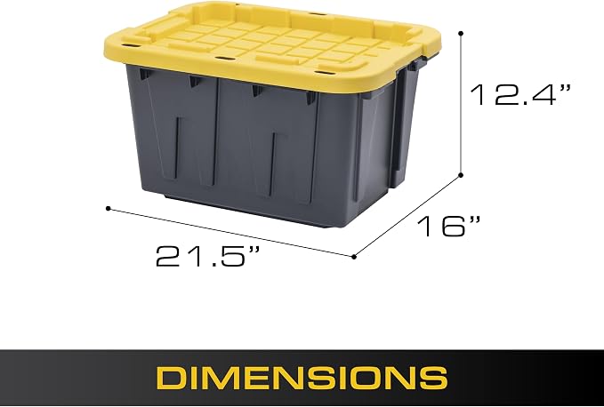 CX BLACK & YELLOW 12-Gallon Heavy Duty Storage Bins with Lids, Stackable Plastic Storage Bins, Dorm Room Essentials, Back to School, Classroom Organization, Home Organization, 6 Pack (12.51H x 16.3W x 21.8D)