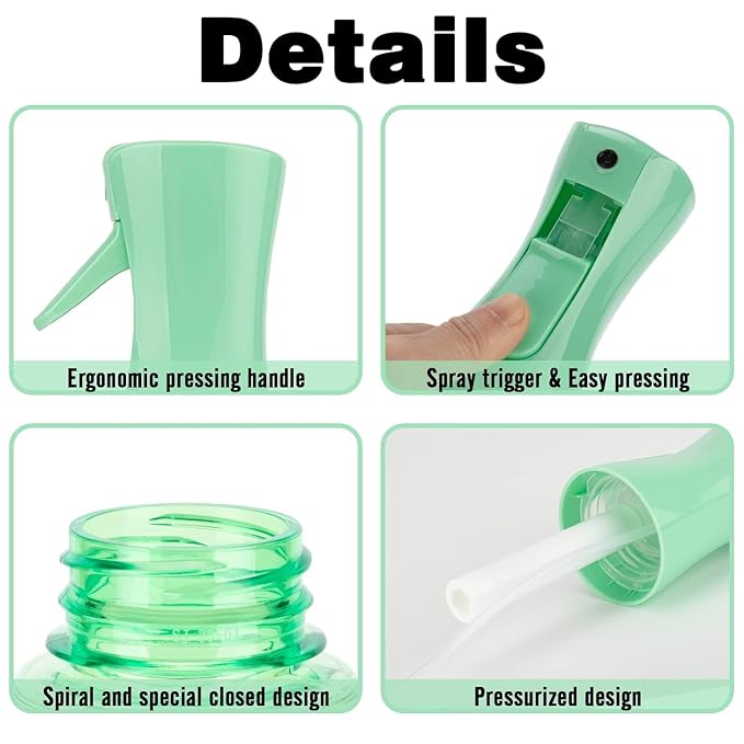 Spray Bottle for Hair (10.15OZ /300ML) Continuous Ultra Fine Mist Sprayer for Hair, Salons, Barber, Plants, Skin Care, 1 Plack Clear Green
