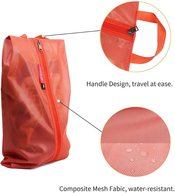 pack all Shoe Bag for Travel, Water-Resistant Shoe Pouch for Gym, Odor-Resistant Soccer Cleats Bag for Sport (Orange, 1-Pack)