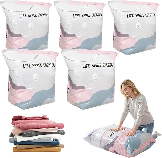 2026 New No-Pump Vacuum Storage Bags, Upgrade Large Storage Compression Bags No-Pump 3D Vacuum Storage Bags for Clothes, Comforters, Blankets, Cube Compression Space Saver Bags (Small X5)