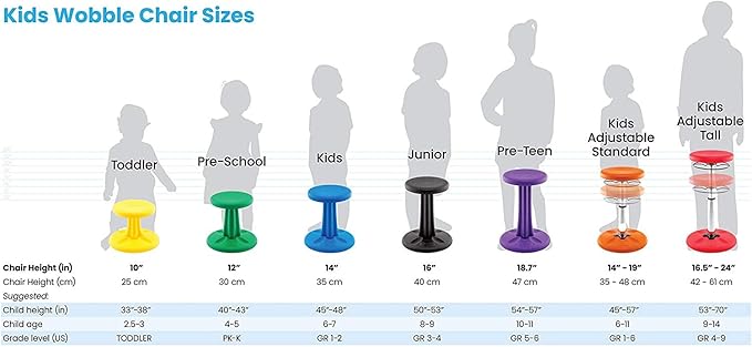 Kore Adjustable Height Wobble Chair, Active Sitting for Children, Kids, Teens: Better Than a Balance Ball, Flexible Classroom Seating, Adjusts from 16.5 to 24 inches, Blue