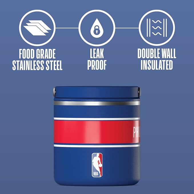 Hydrapeak x NBA Officially Licensed Philadelphia 76ers 25oz Stainless Steel Vacuum Insulated Thermos Food Jar with Handle, Wide Mouth Leak-Proof Soup Thermos for Adults, 10 Hours Hot and 16 Hours Cold