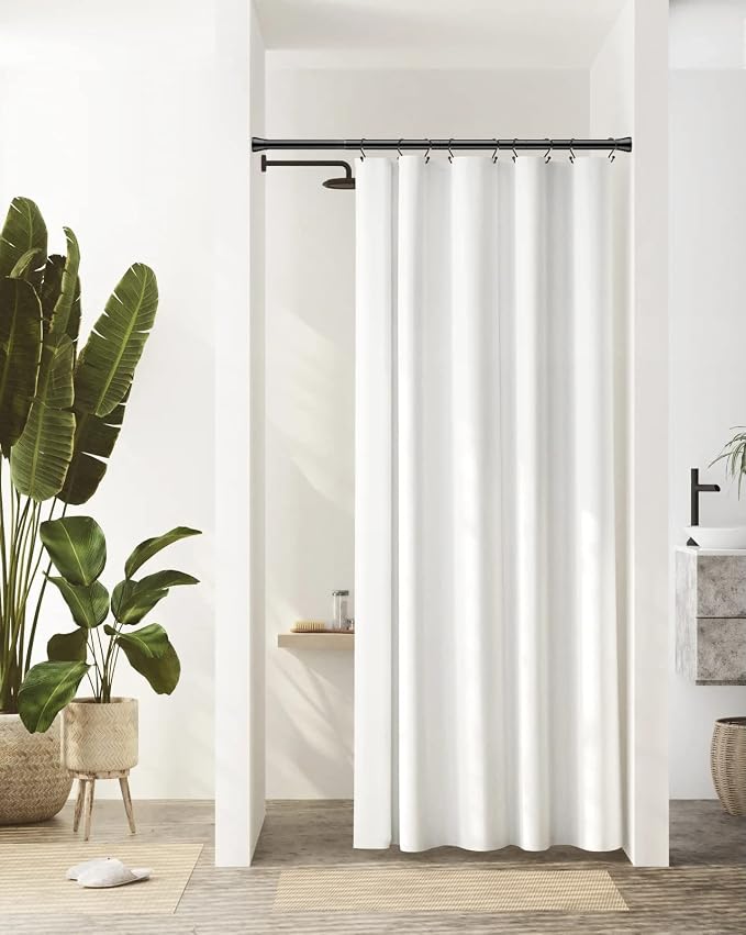 AIZESI Black Shower Curtain Rod 43 to 73 Inch Spring Tension Curtain Rod, Never Rust, Curtain Rods No Drilling, Adjustable Curtain Rods for Window, Bathroom, Kitchen, Doorway