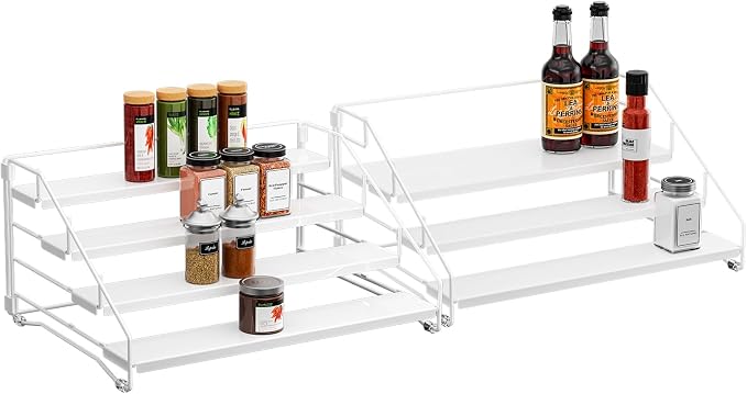 BOIVSHI Spice Organization for Cabinet, Spice Rack Organizer, Spice Rack Organizer for Cabinet, Depth Adjustable Seasoning Organizer Organizer for Cabinet, Countertop, Pantry, Metal, White (2 Pack)