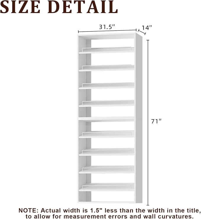 Modular Closet System, 31.5" Wide Wall-Mounted Closet Tower Organizer with Adjustable Shoe Shelves for Walk-In Closet Storage, White