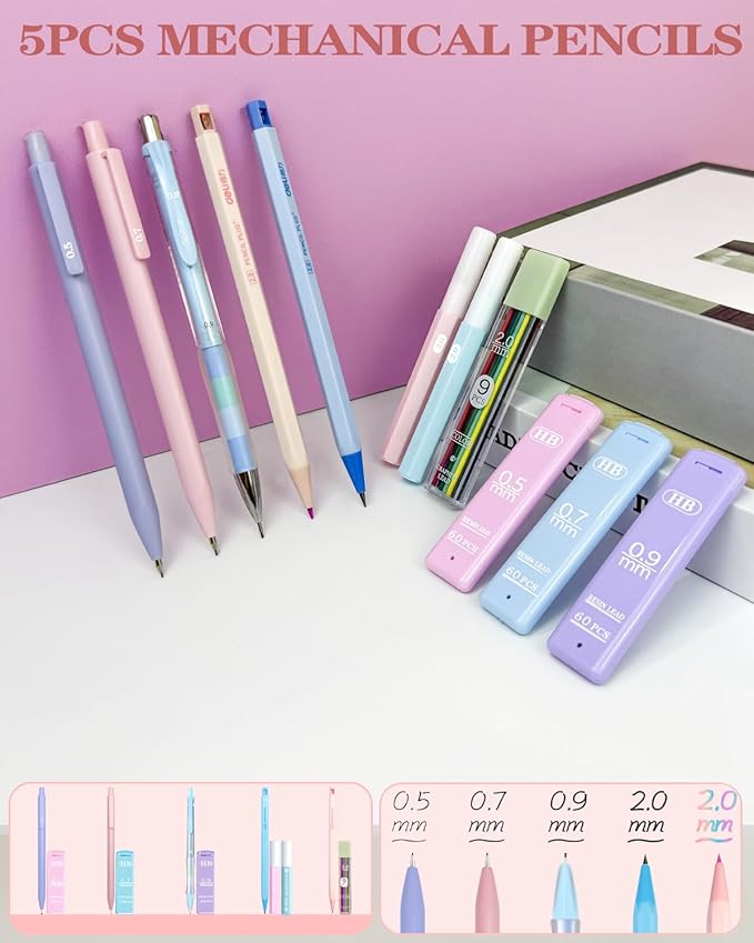 54Pcs Aesthetic School Supplies Set with Large Pastel Pencil Case 12 Dual Tip Highlighters, 6 Gel Pens, 5 Black Pens, 5 Mechanical Pencils (0.5-2.0mm) for Students Stationary College Essentials Gifts