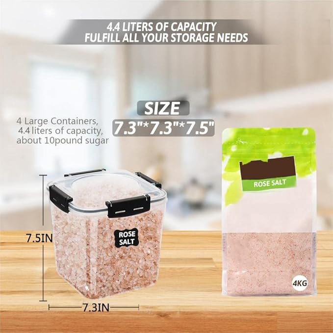CASA LINGO Airtight Food Storage Containers with Lids, 4.4L Large Pantry Organization and Storage for Flour Sugar Dry Food Cereal, Set of 4 Plastic Food Storage Containers