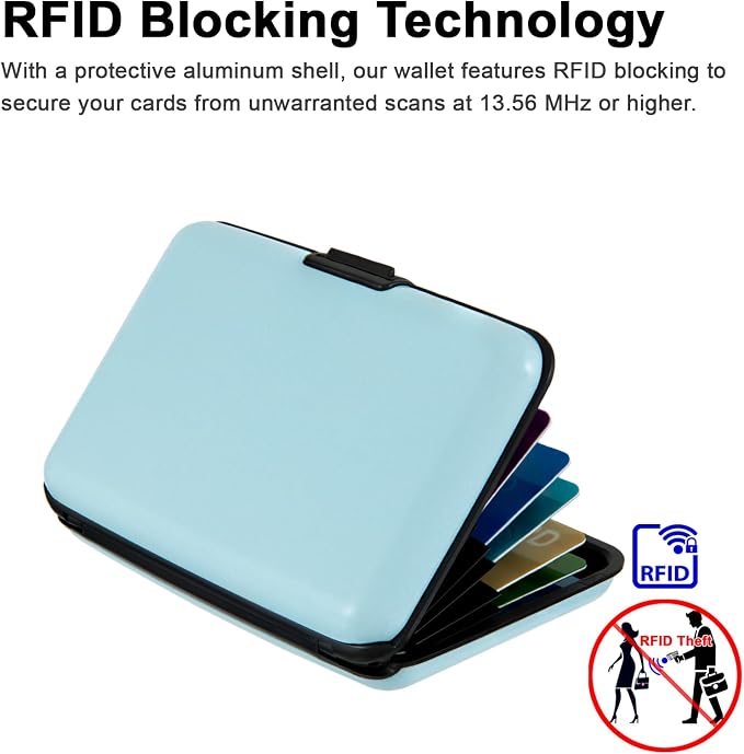 Credit Card Holder, RFID Blocking Metal Card Wallet for Women Men Slim ID Card Holders Protector Aluminum Business Hard Case (Sky Blue)