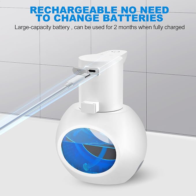 2 Pack Automatic Foaming Soap Dispenser, 15oz/420ml Smart Hand Soap Dispensers, Touchless Wall Mount with 4-level Adjustable, Rechargeable Foaming Hand Soap Dispenser for Bathroom Kitchen Office White