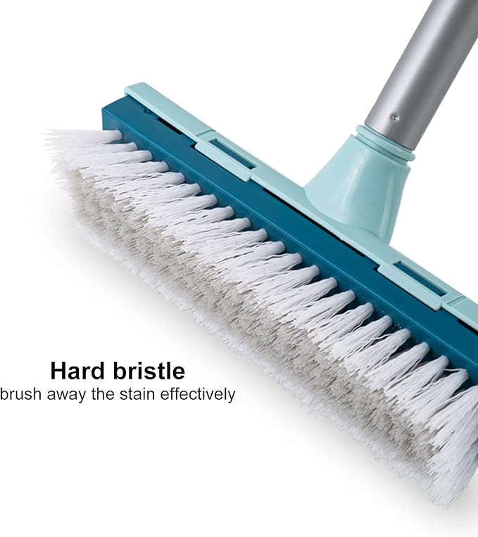BOOMJOY Floor Scrub Brush with Long Handle, 2 in 1 Scrape and Brush, Stiff Bristles for Cleaning Bathroom, Patio, Garage, Kitchen, Deck, Tile, Blue