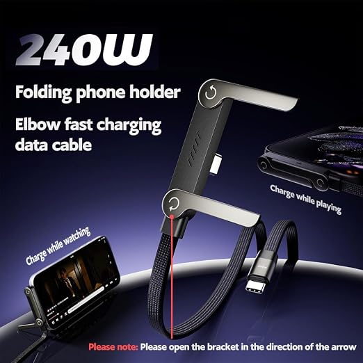NKV USB C to USB C Cable， 240W Fast Charging Cable 5 FT，Invisible Stand Charging Cable，Flat USB c Cable,USB c Cable Right Angle，for iPhone 17 Series, Samsung Galaxy S25 S24 Ultra etc (Black)