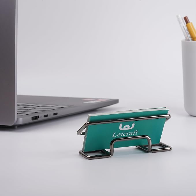 Business Card Holder for Desk, Cute Metal Card Organizers and Office Desk Accessories for Men and Women (Black)
