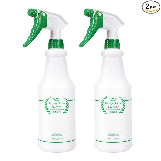 Plastic Spray Bottle 2 Pack, 32 Oz, All-Purpose Heavy Duty Spraying Bottles Leak Proof Mist Empty Water Sprayer for Cleaning Solution, Essential Oils, Hair, Planting with Adjustable Nozzle - Green