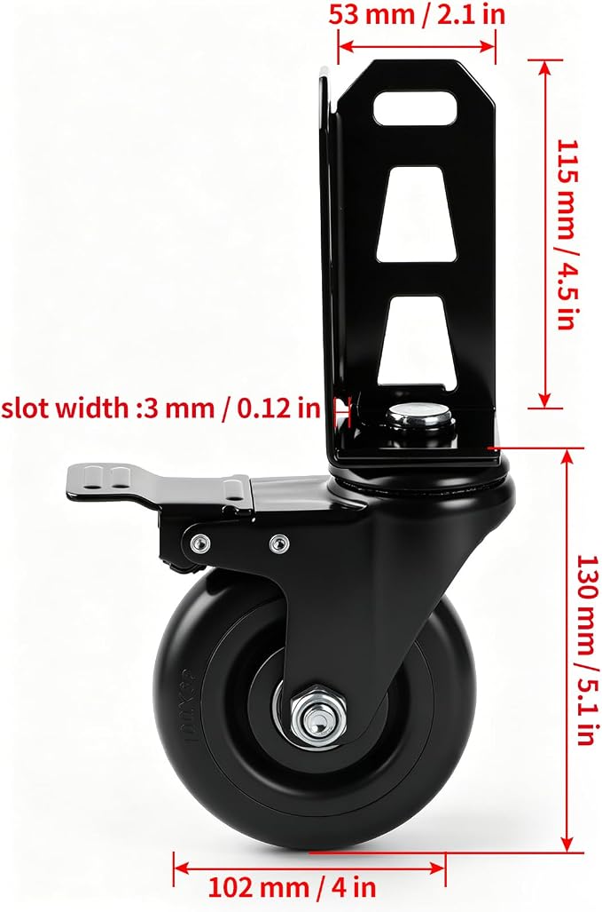4" Storage Rack Caster Wheels, Fit Boltless Shelving Rack Posts | Heavy-Duty Shelves Casters with Brakes, Storage Shelf Accessories, Total Load Capacity 1000 Lbs, 4 Pcs