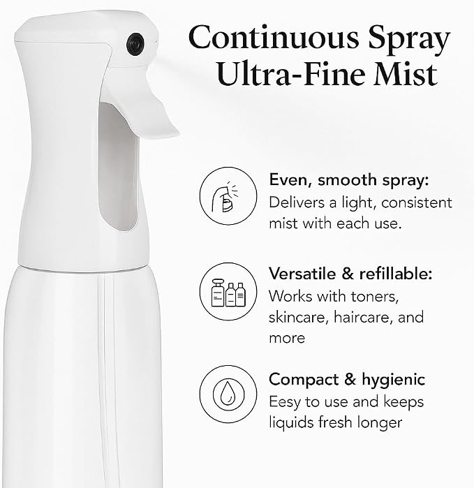 VIGOR PATH Continuous Spray Bottle for Hair – Fine Mist Mister for Hairstyling, Cleaning, Plants, Pets, Barbers, Salons, and Essential Oil Applications (500ml/17 oz)