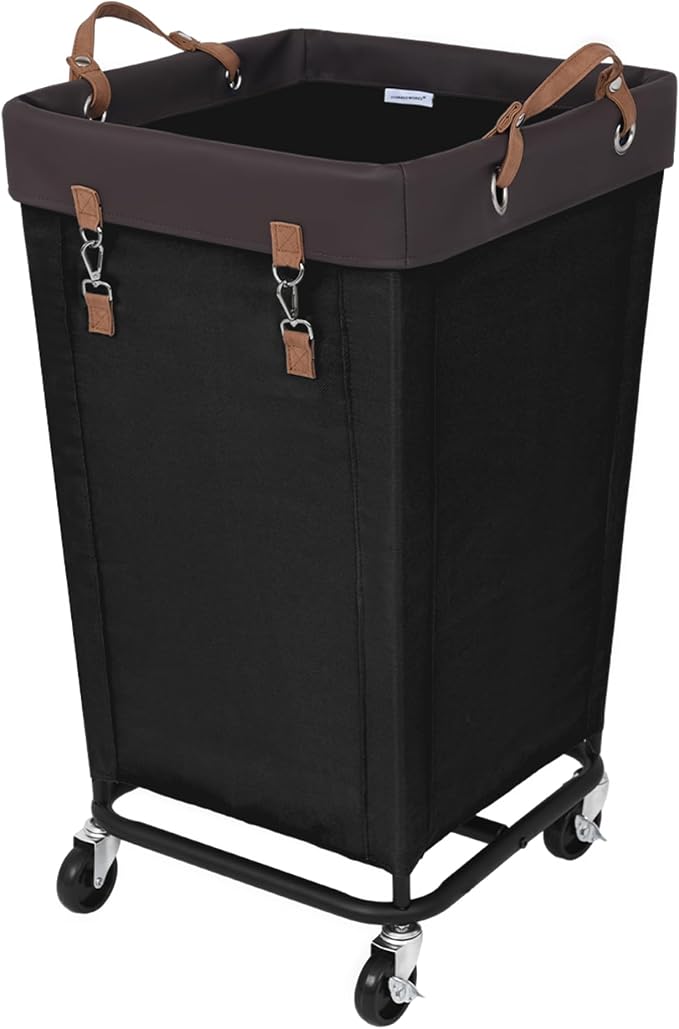 StorageWorks Laundry Basket with Wheels for Clothes, 160L Black Hamper Cart