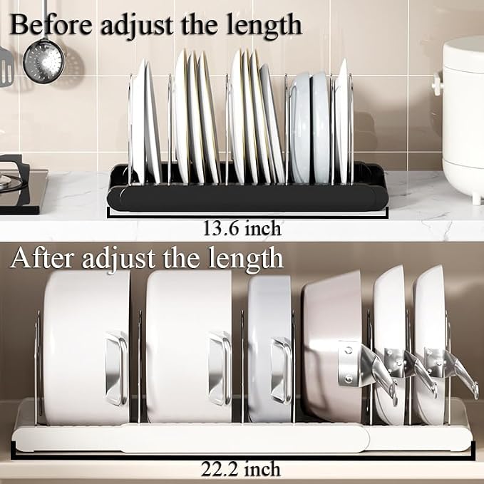 Pot Rack : Pots and Pans Organizer Under Cabinet 7 Adjustable Compartment Expandable Pot Lid Holder for Kitchen Cookware, Bakeware, Lid, Dishes, Cutting Boards,Apricot 2PCS
