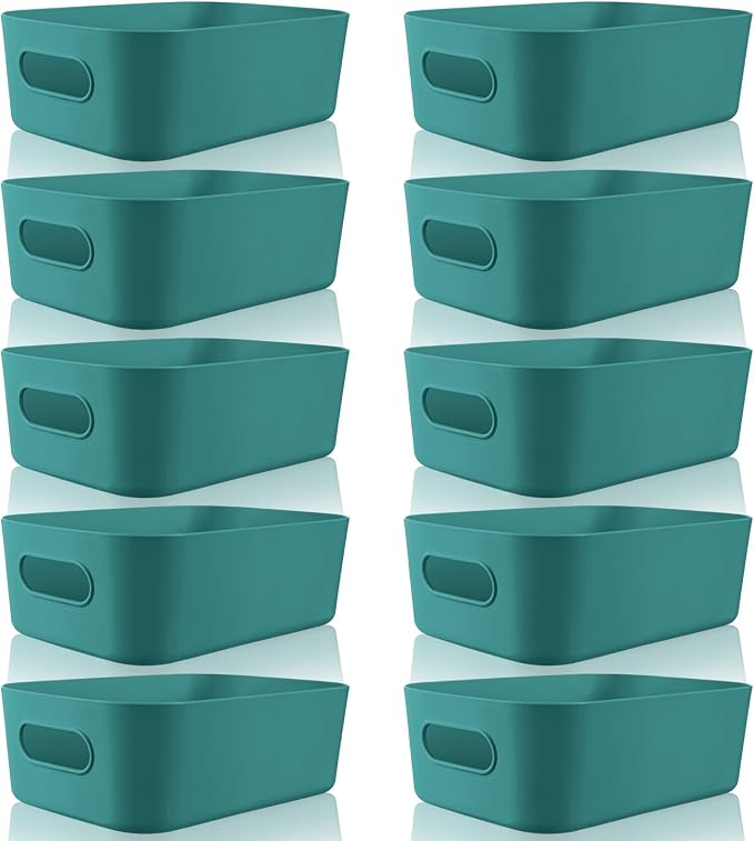 Zopeal Plastic Storage Bins 10 Pcs Green Pantry Organizer Bins Small Baskets Storage Containers for Home Kitchen (8 x 5.7 x 3 Inch)