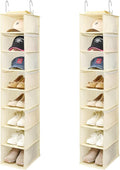 Berdeng Hanging Shoe Organizer for Closet with Side Mesh Pockets，Hat Racks for Baseball Caps，Shoe and Hat Holder & Storage，8-Shelf，Beige，2 Pack
