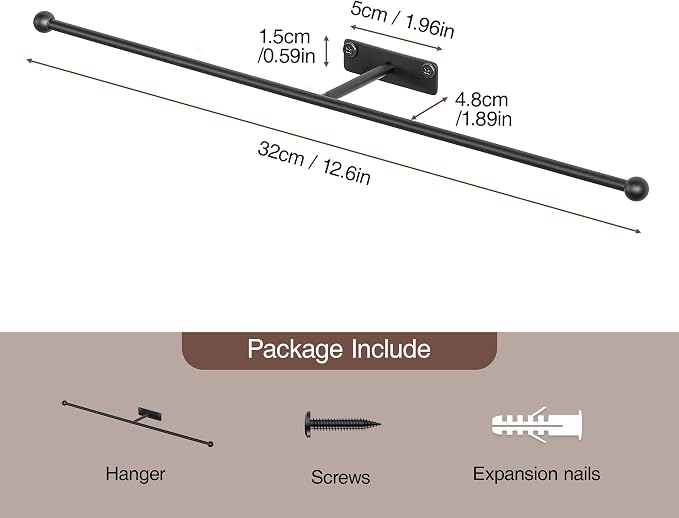 Wall Hanging Jewelry Organizer: 12.6'' Necklace Holder for Earring, Bracelet, Rings, Hairband, Glasses, Black 2-Pack, Screws Included