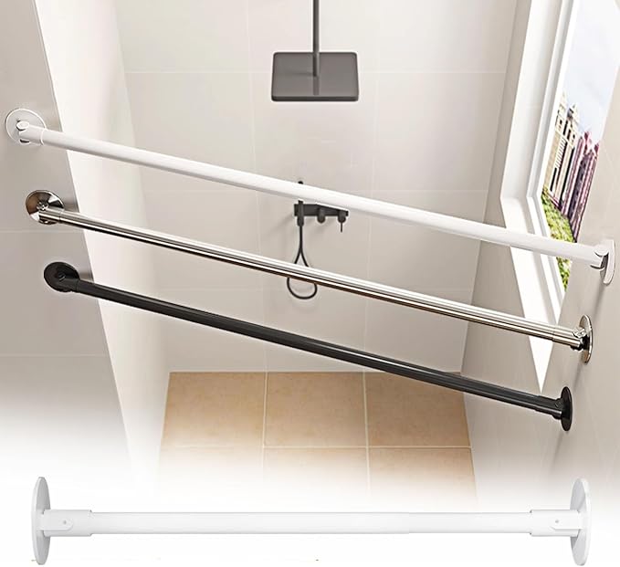 Closet Rod Flange Adjustable Closet Rod for Angled Wall, Retractable Corner Shower Curtain Rod Stainless Steel, 180° Swivel Hanging Clothes Support Pole(White,120-180cm(47 1/4"-70 7/8"))