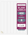NextDayLabels 1x10 Inch Strip Stickers White Blank Labels for Laser Inkjet Printer - 8 Per Sheet Self-Adhesive Unique Size Label Made in USA - 400 Labels