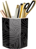 Black Pen Holder, Pencil Cup for Desk, Cute Desk Organizer, Durable Ceramic Decorative Makeup Brush Desktop Accessories, Stylish Stationery for Office, Home, Abstract Pattern